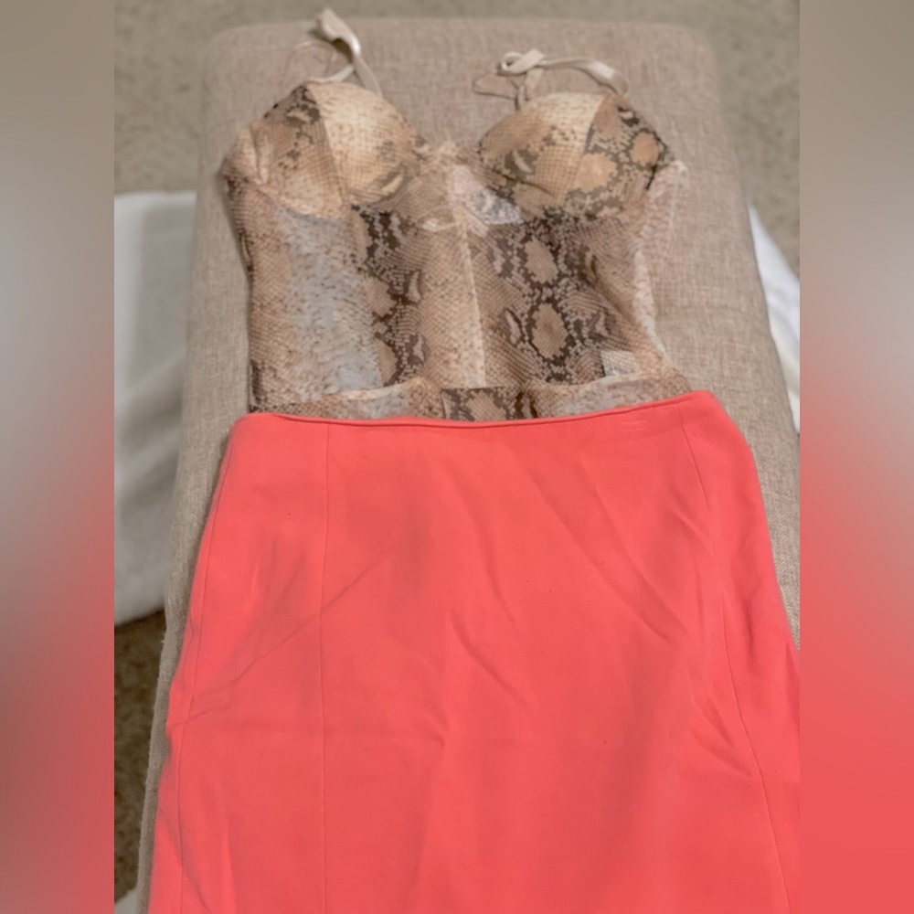 Mesh Snakeskin Bodysuit with Pink Pencil Skirt Outfit